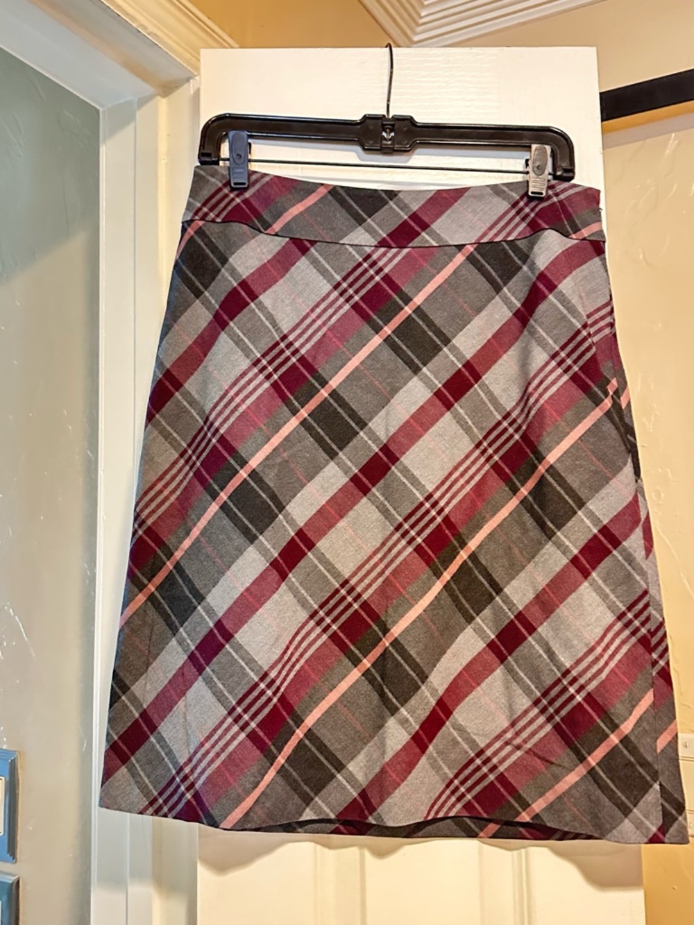 Plaid A-Line Skirt in Gray and Wine - Ann Taylor